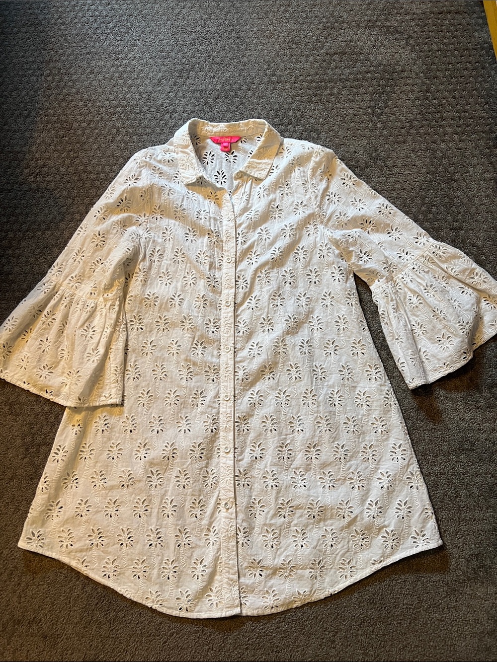 Lilly Pulitzer White Eyelet Button-Front Swim Coverup